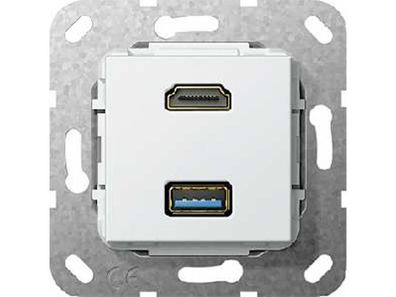 1St. Gira 567903 HDMI USB 3.0 A K-Peitsche Einsatz Reinweiß glänzend