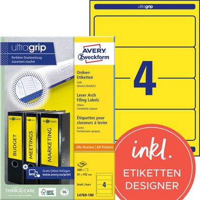 AVERY Zweckform Ordnerr?cken-Etiketten, 61 x 192 mm, gelb