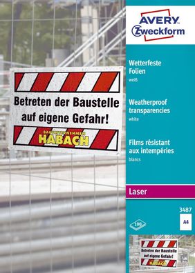 Avery Zweckform® 3487 3487 Wetterfeste Folie - A4, spezialb