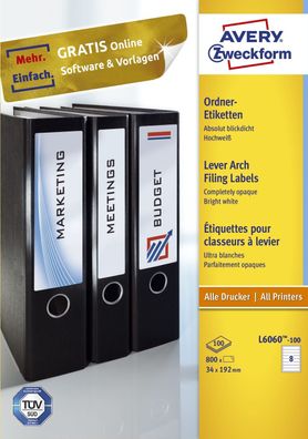 Avery Zweckform® L6060-100 L6060-100 Ordner-Etiketten - schmal/kurz, (A4 - 100 Blatt)