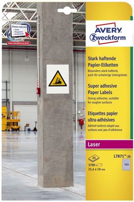 Avery Zweckform® L7871-20 L7871-20 Papier-Etiketten - A4, 3.780 Stück, 25,4 x 10 mm,