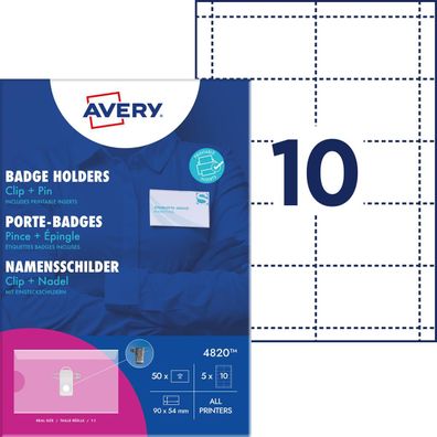AVERY Namensschild mit Kombiklemme, 90 x 54 mm