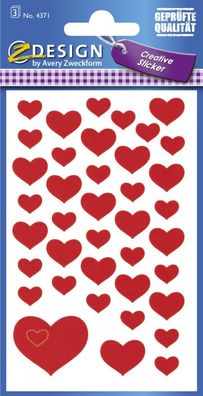 Avery Zweckform® 4371 Z-Design Deko Sticker, Herzen, 3 Bogen/117 Sticker