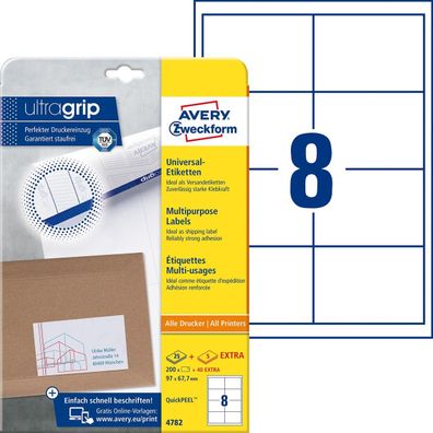 Avery Zweckform® 4782 4782 Universal-Etiketten ultragrip - 97 x 67,7 mm, weiß, 240 Et
