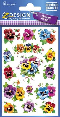Avery Zweckform® 4398 Z-Design 4398, Deko Sticker, Stiefmütterchen, 3 Bogen/45 Sticke