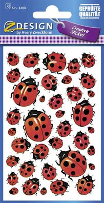 Avery Zweckform® 4400 Z-Design 4400, Deko Sticker, Marienkäfer, 3 Bogen/114 Sticker