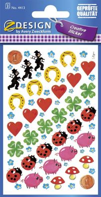 Avery Zweckform® 4413 Z-Design Deko Sticker, Glücksbringer, 3 Bogen/102 Sticker