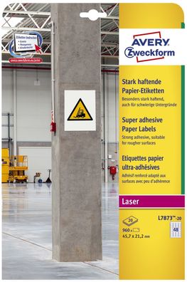 Avery Zweckform® L7873-20 L7873-20 Papier-Etiketten - A4, 960 Stück, 45,7 x 21,2 mm,