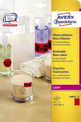 Avery Zweckform® L6005-25 L6005-25 Etiketten in Sonderfarben, 210 x 297 mm, 25 Blatt