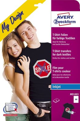 Avery Zweckform® MD1003 MD1003 Textilfolien für farbige Textilien, 210 x 297 mm, 4 Bl