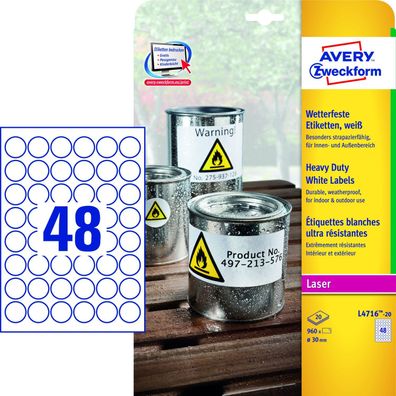 AVERY Zweckform wetterfeste Etiketten, Durchmesser: 30 mm