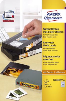Avery Zweckform® L6020REV-25 L6020REV-25 Etiketten für Dias, wiederablösbar, 43,2 x 8