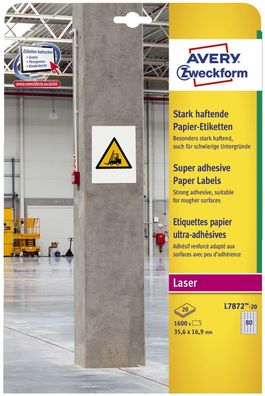 Avery Zweckform® L7872-20 L7872-20 Papier-Etiketten - A4, 1.600 Stück, 35,6 x 16,9 mm