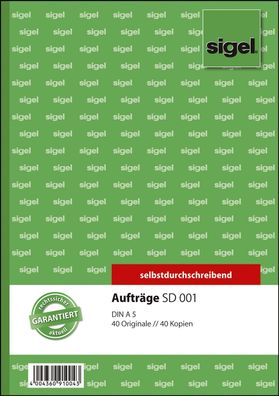 SIGEL SD001 Aufträge - A5, 1. und 2. Blatt bedruckt, SD, MP, 2 x 40 Blatt