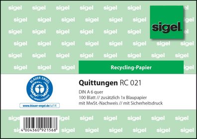 sigel Formularbuch "Quittung", mit MwSt.-Nachweis, A6 quer