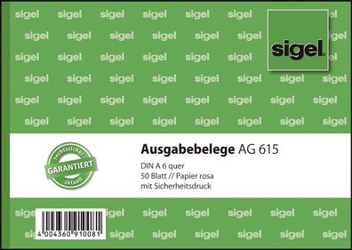 SIGEL AG615 Ausgabebelege - A6 quer, Papier rosa, mit Sicherheitsdruck, 50 Blatt