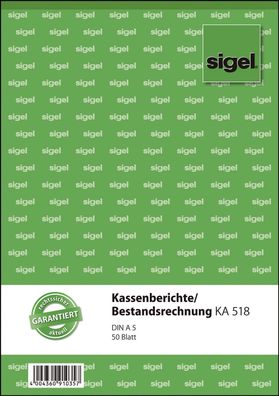 SIGEL KA518 Kassenberichte/Bestandsrechnung - A5, 50 Blatt