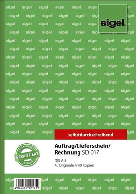SIGEL SD017 Kombinationsbuch Auftrag/Lieferschein/Rechnung - A5, 1. und 2. Blatt bedr