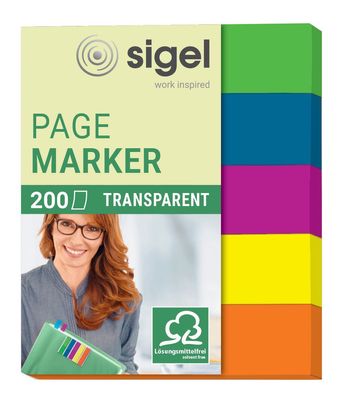 SIGEL HN615 Page Marker Folie - 50 x 12 mm, sortiert, 5x 20 Streifen