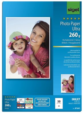 SIGEL IP641 Inkjet Fotopapier Ultra - hochglänzend, 260 g/qm, 50 Blatt