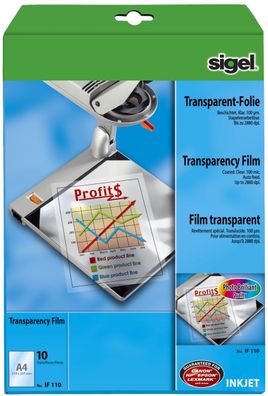 Sigel® IF110 InkJet Overhead-Folien, transparent, 100 mym, A4, 10 Blatt