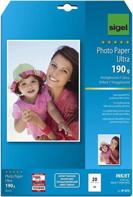 Sigel® IP675 Inkjet Fotopapier Ultra - A4, hochglänzend, 190 g/qm, 20 Blatt