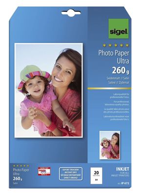 Sigel® IP672 Inkjet Fotopapier Ultra - A4, seidenmatt, 260 g/qm, 20 Blatt