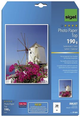 Sigel® IP684 Inkjet Fotopapier Top - A4, seidenmatt, 190 g/qm, 20 Blatt