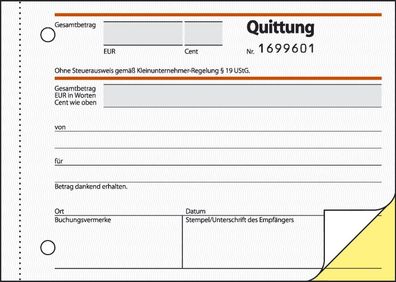 SIGEL SD120 Quittung für Kleinunternehmer ohne MwSt.-Ausweis - A6, MP, SD, 2 x 30 Bla