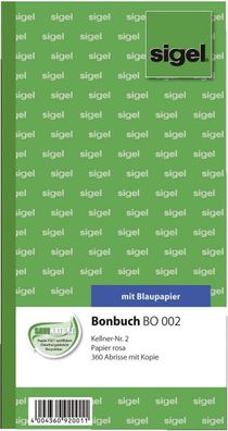 SIGEL BO002 Bonbuch - Kellner-Nr. 2, 360 Abrisse, BL, rosa, 105x200 mm, 2 x 60 Blatt