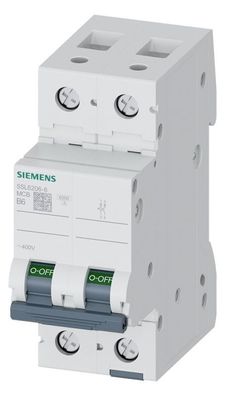 1St. Siemens 5SL6206-6 Leitungsschutzschalter 400V 6kA, 2-polig