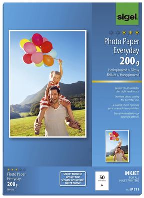 Sigel® IP711 Inkjet Fotopapier Everyday - A4, hochglänzend, 200 g/qm, 50 Blatt