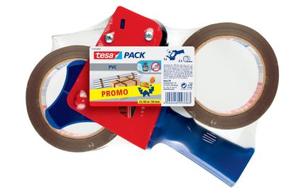 tesa 57108-00000-01 pack, zwei Rollen (PVC), 66m x 55mm, plus tesapack-Handabroller