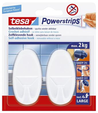tesa® 58013-00049-01 Powerstrips® Systemhaken - ablösbar, oval, weiß, Tragfähigkeit 2