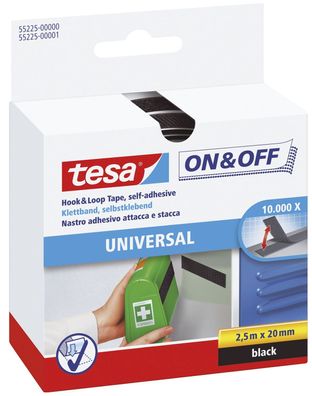 tesa 55225-00000-02 tesa On- & Off-Klettklebeband zum Aufkleben, 2,5m x 20mm, schwarz