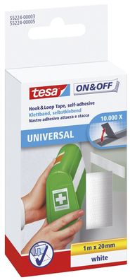 tesa® 55224-00003-01 On & Off Klettband - 1 m x 20 mm, weiß, selbstklebend