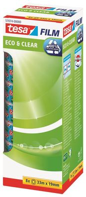 tesa® 57074-00000-01 Klebefilm Eco & Clear Office Box - unsichtbar, 19 mm x 33 m, 8 R