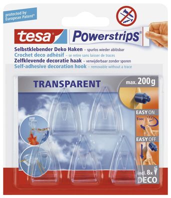 tesa® 58900-00013-03 Powerstrips® Deco-Haken - ablösbar, Tragfähigkeit 200 g, transpa