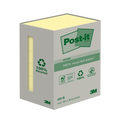 Post-it® 6531B Recycling Notes - 38 x 51 mm, pastellgelb, 6 x 100 Blatt