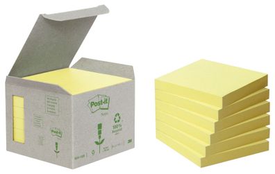 Post-it® 6541B Recycling Notes - 76 x 76 mm, pastellgelb, 6 x 100 Blatt
