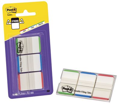 Post-it® 686L-GBREU Index STRONG - 25,4 x 38 mm, sortiert, Etui à 3x 22 Streifen