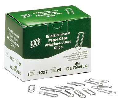 Durable KF01308 Briefklammer, Metall, 26 mm, verzinkt, Schachtel mit 1000 Stück