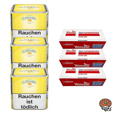 Camel Feinschnitttabak Dose 3x 56g + 750 Winston Extra Hülsen