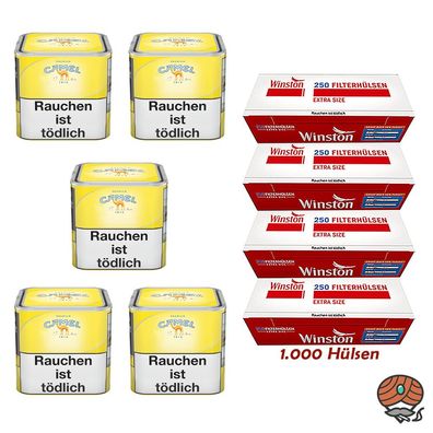 Camel Feinschnitttabak Dose 5x 56g + Winston Extra Hülsen