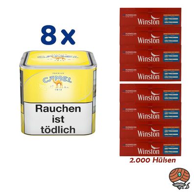 Camel Feinschnitttabak Dose 8x 56g, 2000 Winston Extra Hülsen