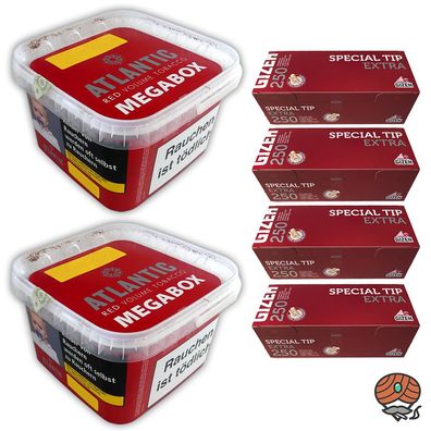 Atlantic Red Volumentabak Megabox 2x 150g, Gizeh Special Tip Extra Hülsen