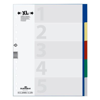 Durable 6737-27 Ordnerregister DIN A4 Vollformat, Überbreite blanko farbsortiert 5-te