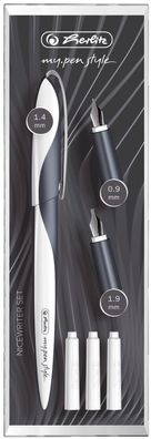 Herlitz 11360286 Calligraphy-Set - drei Griffstücken (0,9/1,4/1,9 mm), Füllhalter, Me