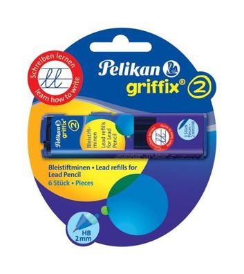 Pelikan 960492 griffix® 6er Minen für Bleistift, 2 mm HB schwarz Blister 2x3 Minen(P)