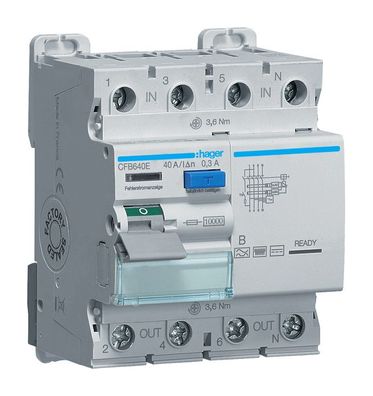 1St. Hager CFB640E Fehlerstromschutzschalter 4 polig 10kA 40A 300mA Typ B